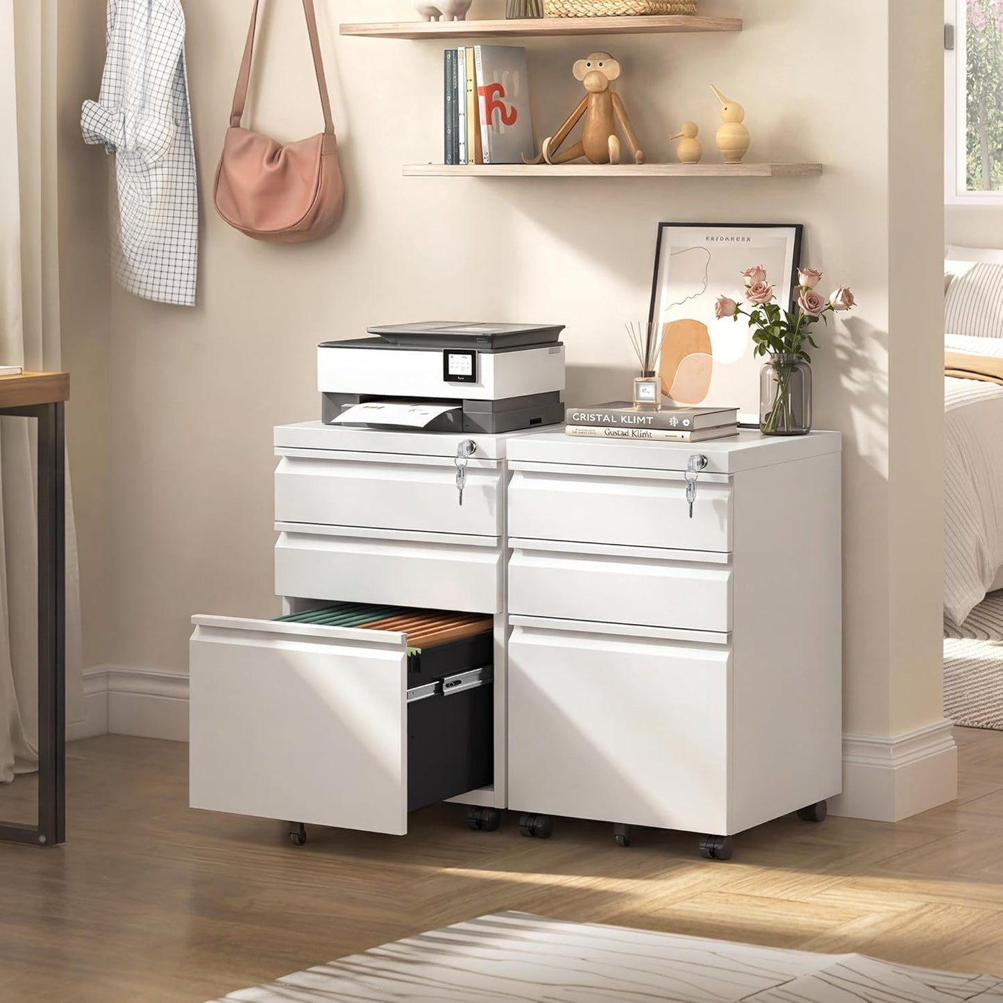 3 Drawer Mobile File Cabinet under Desk Office, Fully Assembled except Casters, Letter/Legal Size, White