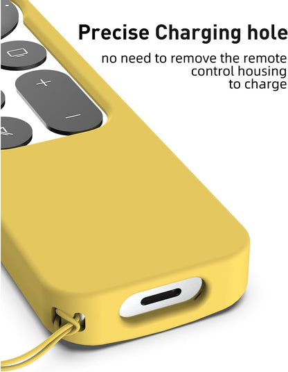 Compatible with Apple TV 4K Siri Remote Case 2021, Silky-Soft Anti-Slip Protective Silicone Cover for Siri Remote Control 2Nd Generation [Lanyard Included], Yellow