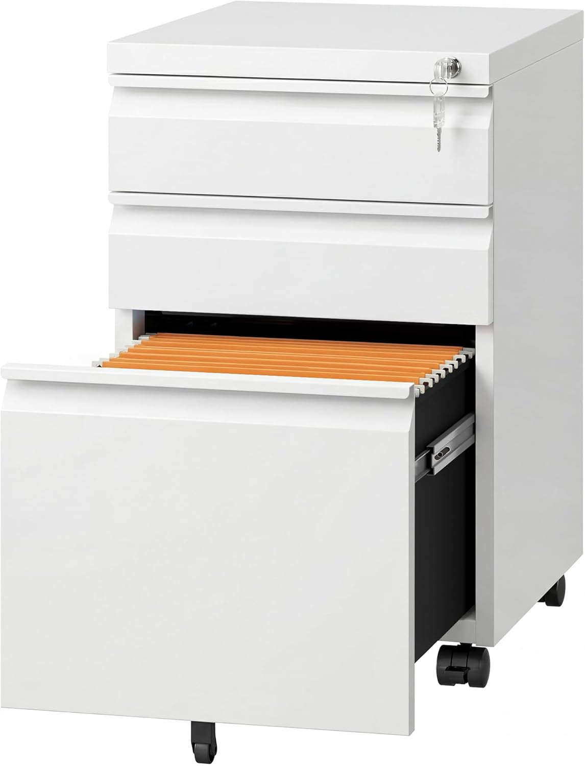 3 Drawer Mobile File Cabinet under Desk Office, Fully Assembled except Casters, Letter/Legal Size, White
