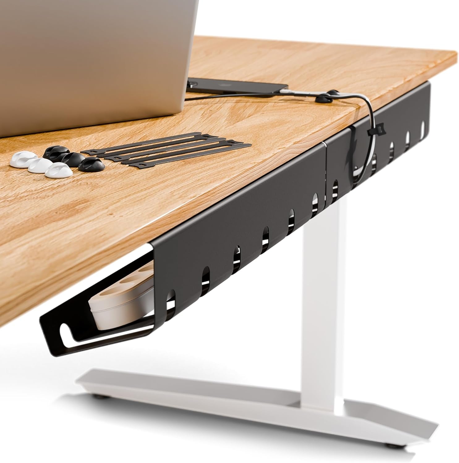 Cable Management under Desk for Easy Mounting Under-Table I Set of 3 - with 10X Cable Ties I Desk Organizer for Office/Home Office Table Thoughtful Cable Tray Holder, Black
