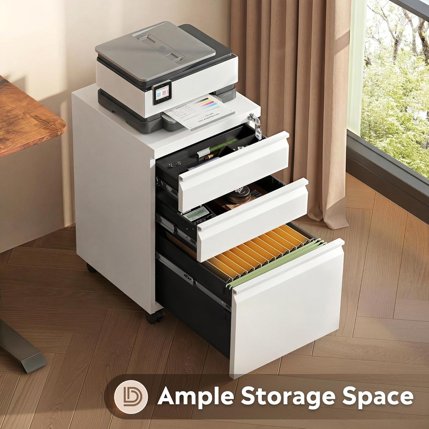 3 Drawer Mobile File Cabinet under Desk Office, Fully Assembled except Casters, Letter/Legal Size, White