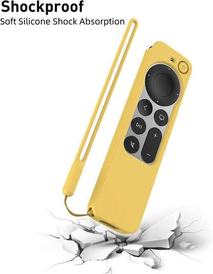 Compatible with Apple TV 4K Siri Remote Case 2021, Silky-Soft Anti-Slip Protective Silicone Cover for Siri Remote Control 2Nd Generation [Lanyard Included], Yellow